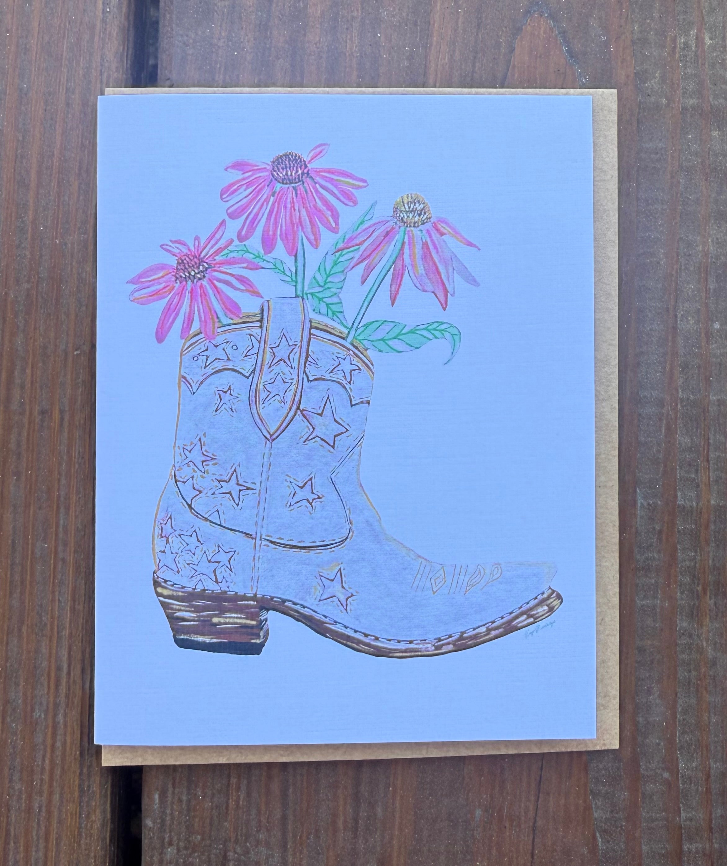 Greeting Card: Pink Cone Flower Boot