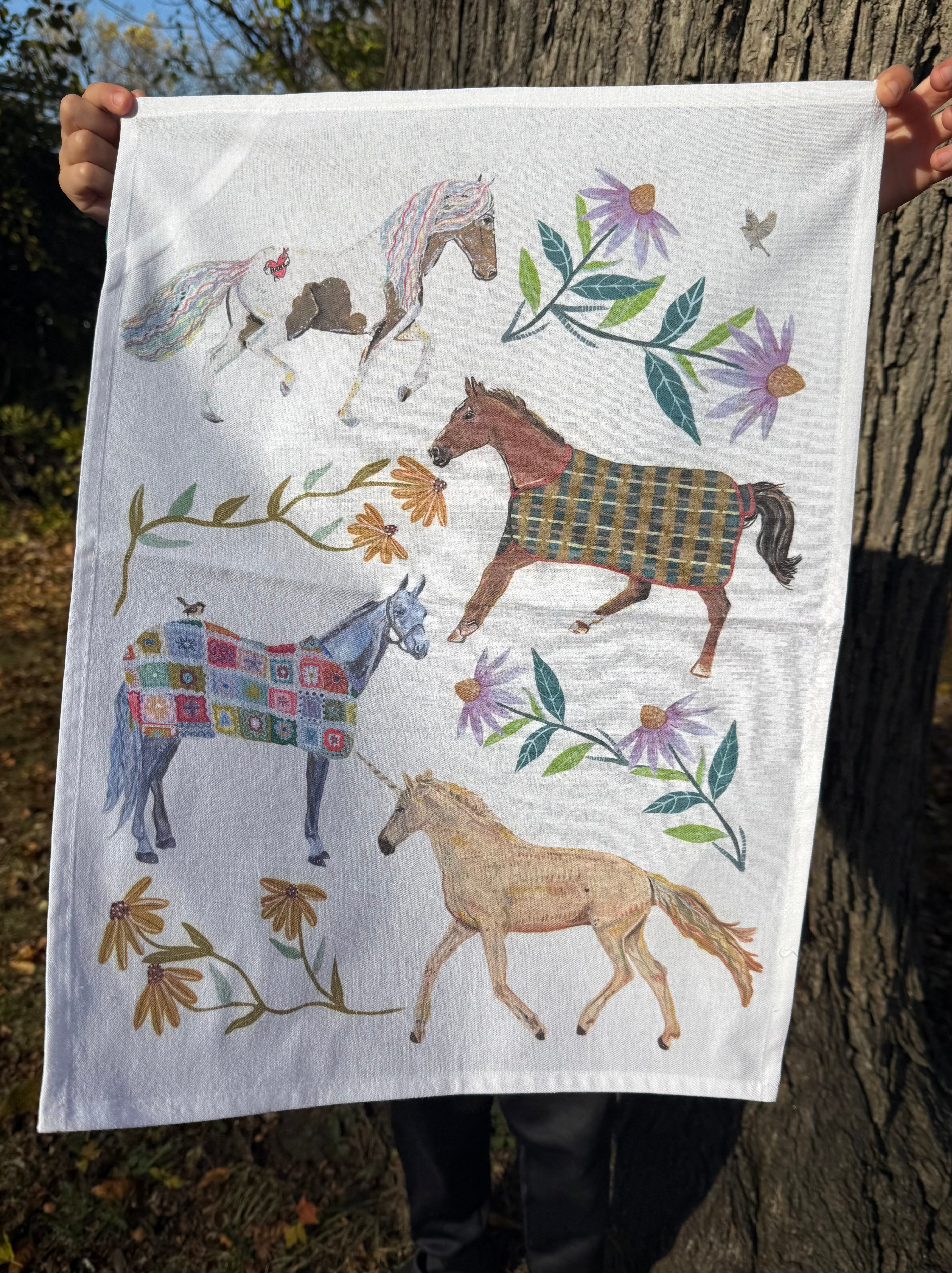 Flora & Horses Tea Towel