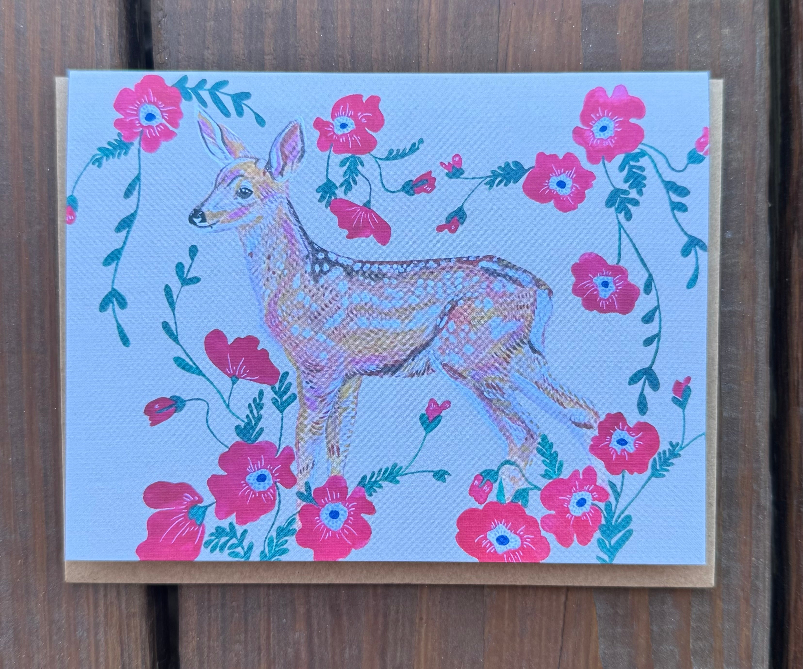 Greeting Card: Deer in Poppies