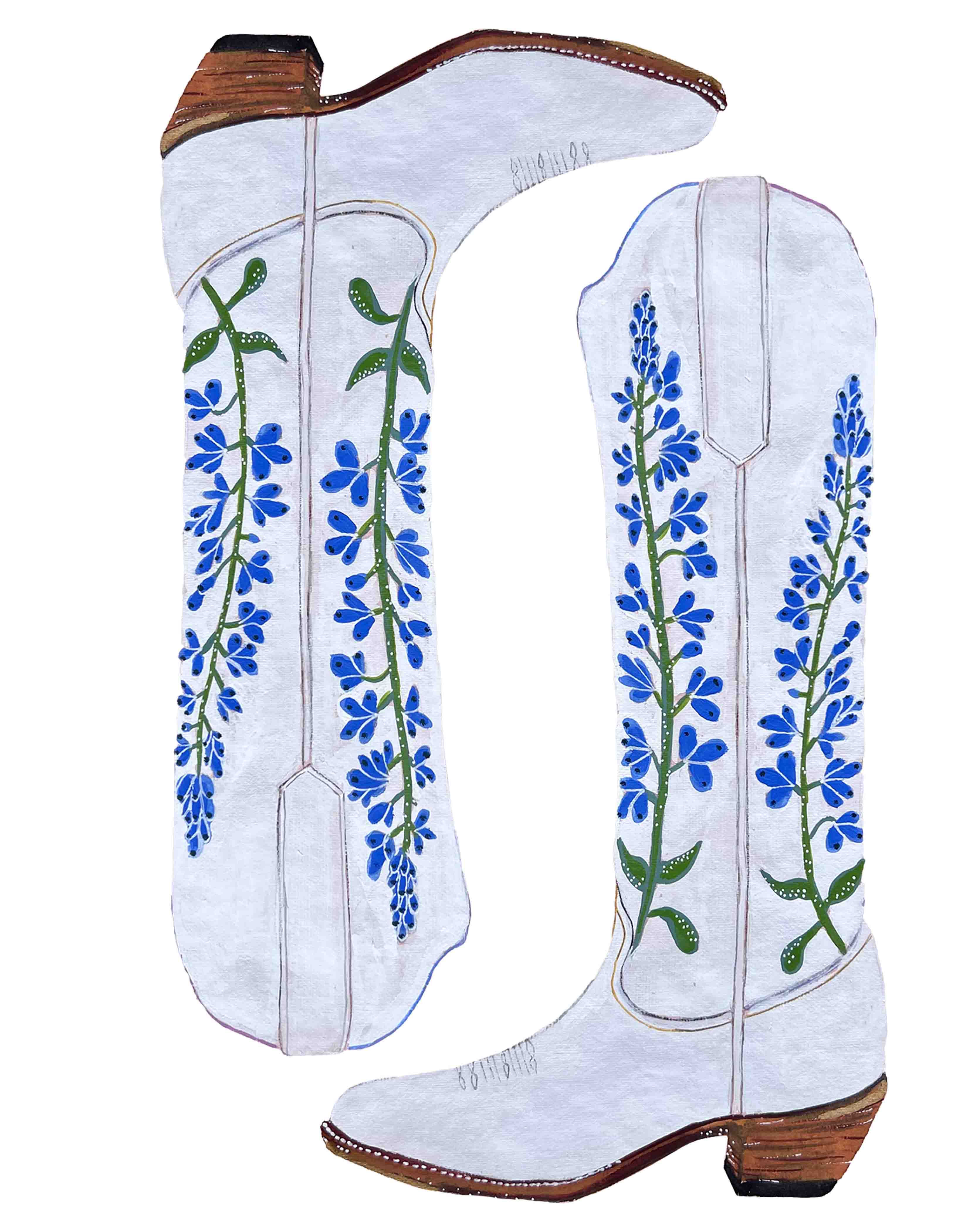 Blue Floral Boots