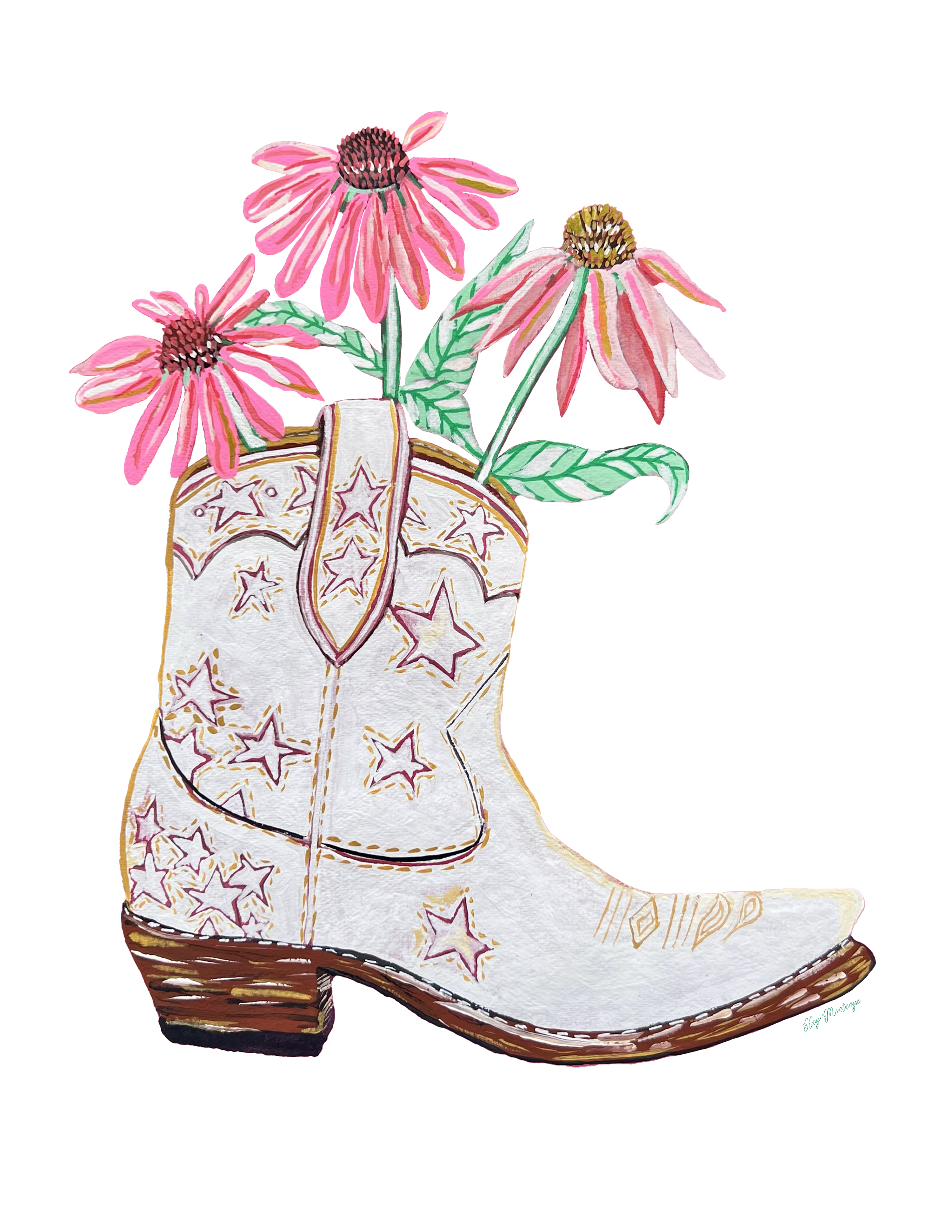 Cowgirl Boots with Cone Flowers