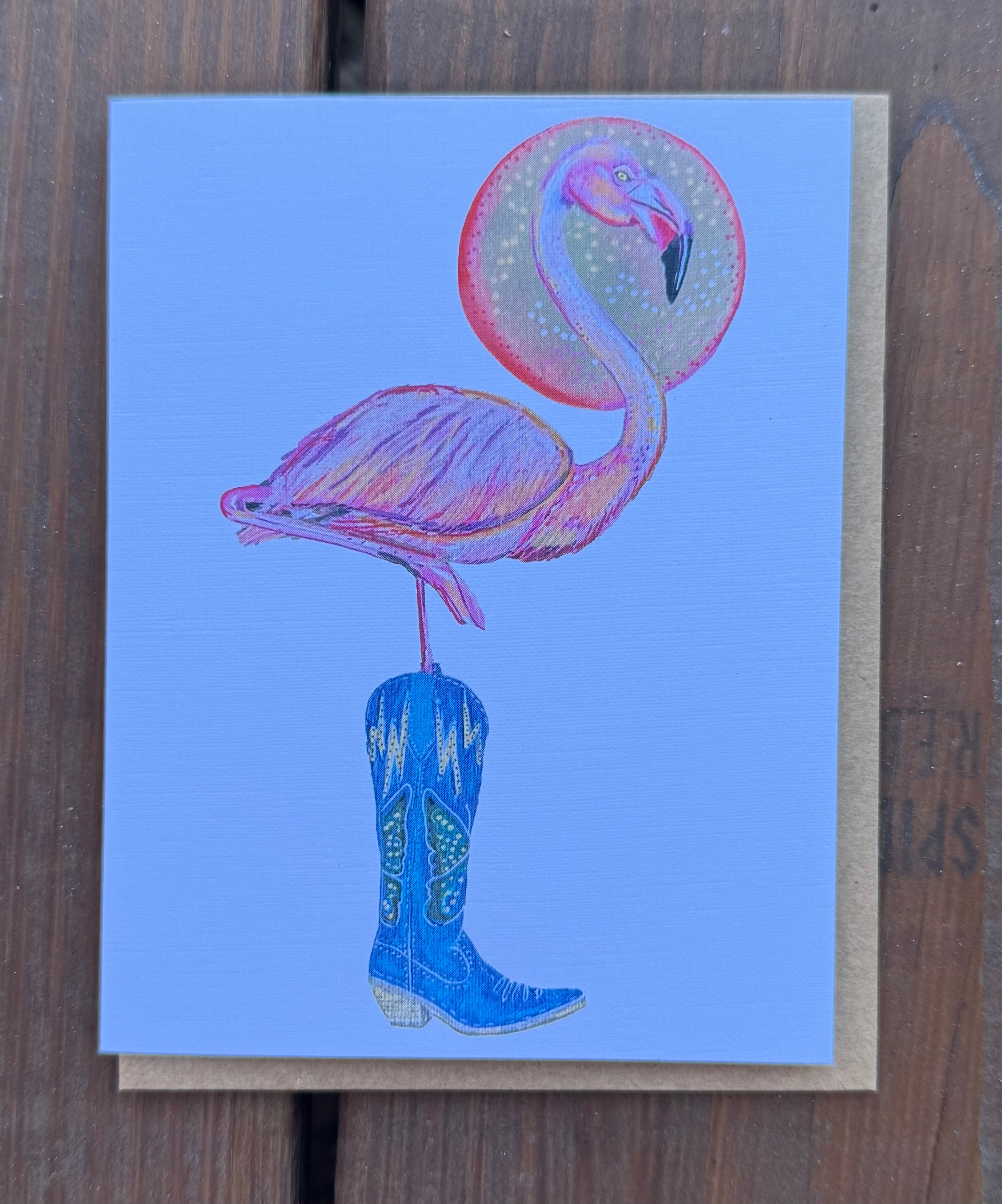 Greeting Card: Flamingo in a Boot