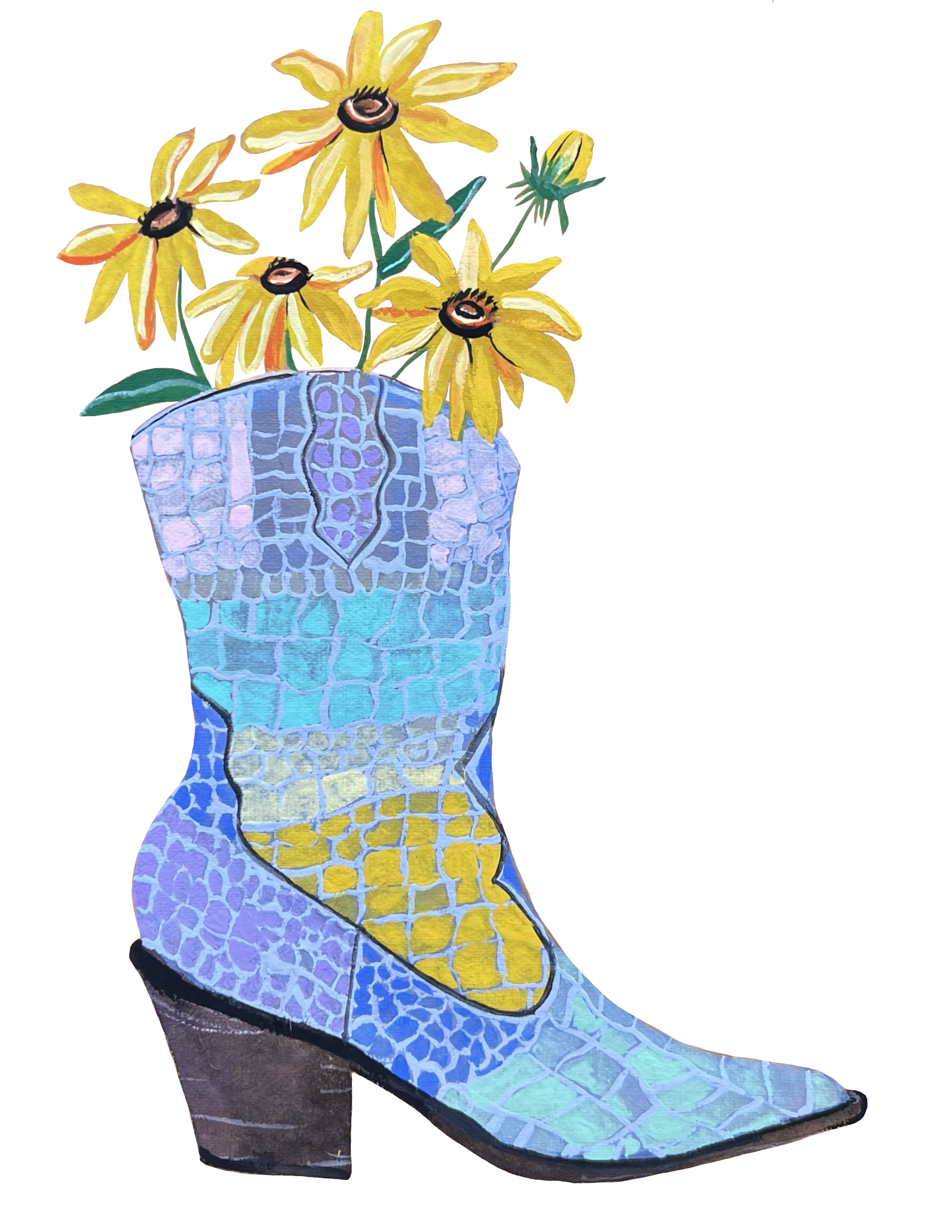 Snake Cowgirl Boot with Yellow Flowers